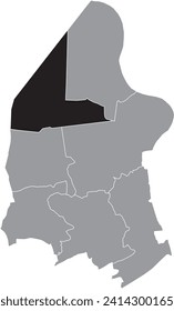 Black flat blank highlighted location map of the KIELDRECHT MUNICIPALITY inside gray administrative map of BEVEREN, Belgium