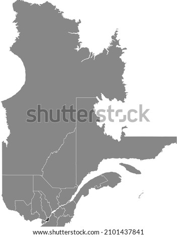 Black flat blank highlighted location map of the MONTREAL Region inside gray administrative map of the Canadian province of Quebec, Canada