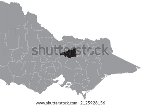 Black flat blank highlighted location map of the SHIRE OF STRATHBOGIE AREA inside gray administrative map of areas of the Australian state of Victoria, Australia