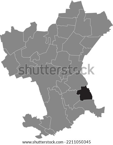 Black flat blank highlighted location map of the FLACHSTÖCKHEIM DISTRICT inside gray administrative map of Salzgitter, Germany