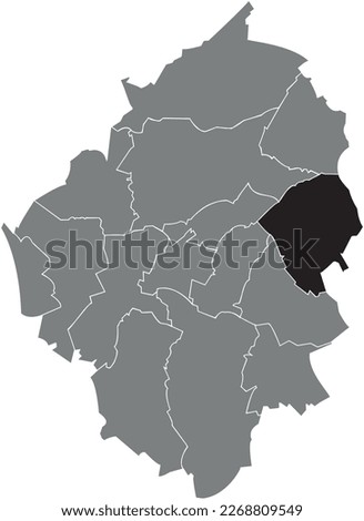 Black flat blank highlighted location map of the GILLY MUNICIPALITY inside gray administrative map of CHARLEROI, Belgium