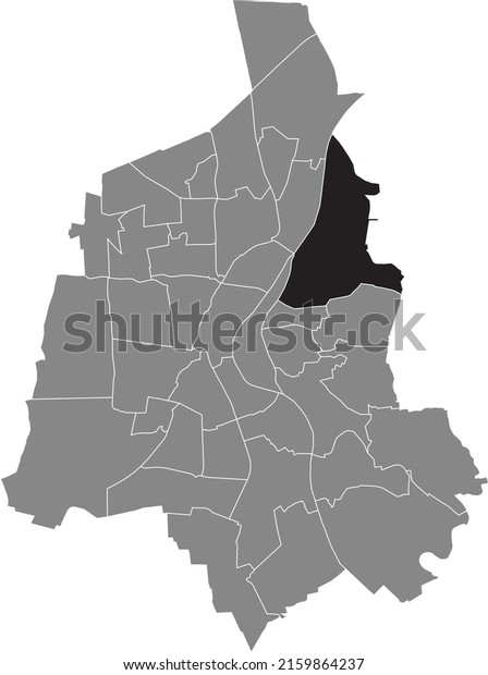 Black flat blank highlighted location map of the\
\
HERRENKRUG DISTRICT inside gray administrative map of Magdeburg,\
Germany