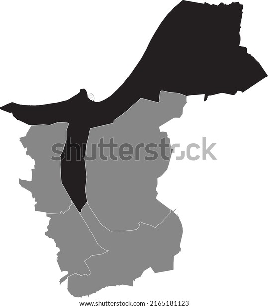 Black\
flat blank highlighted location map of the \
NORDWEST 1 DISTRICT\
inside gray administrative map of Rostock,\
Germany