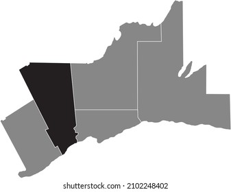 Black flat blank highlighted locator map of the PEEL REGION inside gray administrative map of Greater Toronto Area