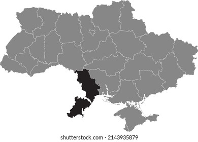 Mapa de localizador resaltado en blanco y negro del área administrativa ucraniana de ODESSA OBLAST dentro del mapa plano gris de UCRANIA