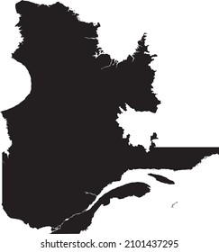 Black flat blank vector administrative map of the Canadian province of QUEBEC, CANADA