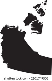Black flat blank vector administrative map of the Canadian territory of NORTHWEST TERRITORIES, CANADA