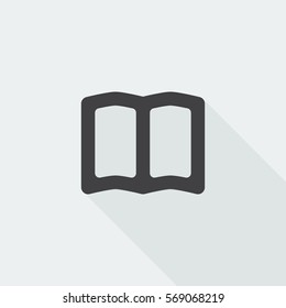Black flat Book icon with long shadow on white background