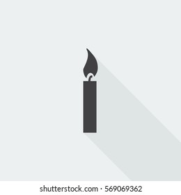 Black flat Candle Light icon with long shadow on white background