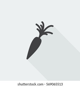Black flat Carrot icon with long shadow on white background