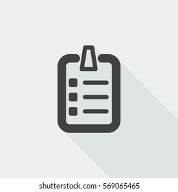 Black flat Checklist icon with long shadow on white background