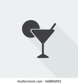 Black flat Cocktail icon with long shadow on white background