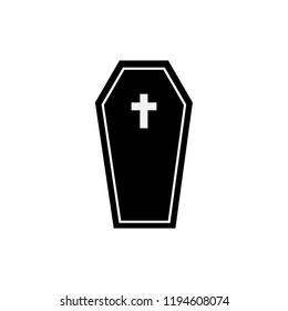 black flat coffin with cross background isolated on white