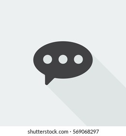 Black flat Comment icon with long shadow on white background