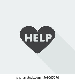 Black flat Defibrillator  icon with long shadow on white background