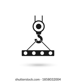Icono de diseño plano negro de losa colgada en el gancho de grúa