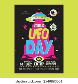 Black Flat Design World UFO Day Social Media Flyer