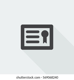 Black flat Diploma icon with long shadow on white background