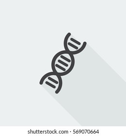 Black flat Dna icon with long shadow on white background