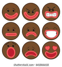 Black flat emoji set. Different cute characters and feelings.