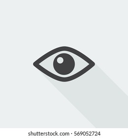 Black flat Eye icon with long shadow on white background