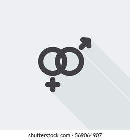 Black flat Gender icon with long shadow on white background