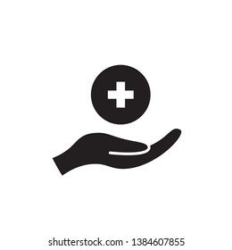 Black Flat Hand Holding Plus Icon Sign, Vector Illustration, Eps 10