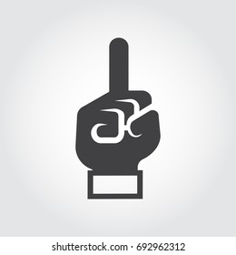 Black flat hand icon with finger pointing up. Attention, information, idea, firstly concept. Label for site interfaces, mobile apps, games and other projects. Vector illustration