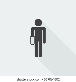 Black flat Hand icon with long shadow on white background