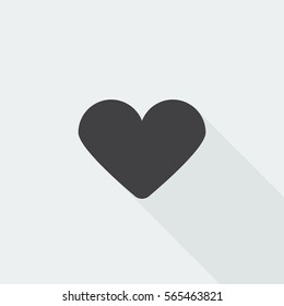 Black flat Heart icon with long shadow on white background