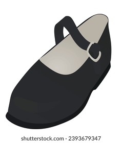 Black flat heel shoe. vector illustration