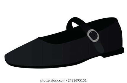 Black flat heel shoe. vector illustration