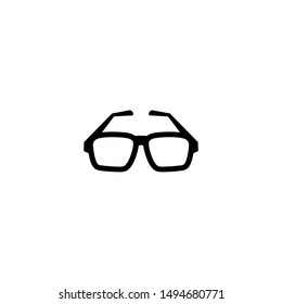 Black flat hipster glasses icon. Isolated on white. eyeglasses with bows. Vector illustration. Simple bookworm pictogram. Black and white