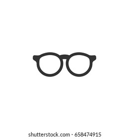 Black  flat Hipster Glasses icon. Isolated on white. Unisex student eyeglasses. Vector illustration. Simple bookworm pictogram. Black and white