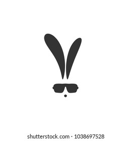 black flat hipster rabbit avatar with  glasses isolated on white. Graphic rabbit. Geek logo.