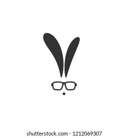 black flat hipster rabbit avatar with  glasses isolated on white. Graphic rabbit. Geek logo.