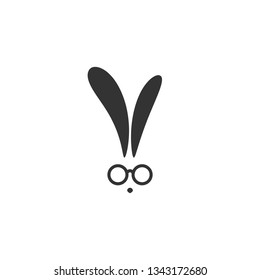 black flat hipster rabbit avatar with  glasses isolated on white. Graphic rabbit. Geek logo.