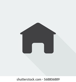 Black flat Home icon with long shadow on white background