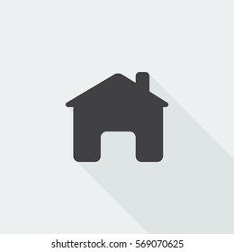 Black flat Home icon with long shadow on white background