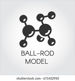 Black flat icon of ball-rod molecular model. Vector illustration for scientific, educational concept projects. Label of chemical series