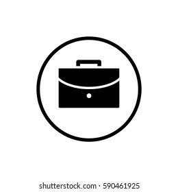Black flat icon of brief case in circle. Document folder isolated on white. Vector illustration. Eco style. Black and white color.