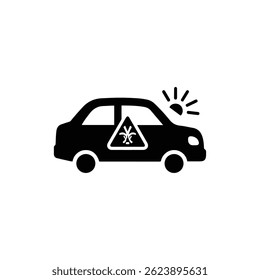 Black Flat Icon of Car with Hazard Sign