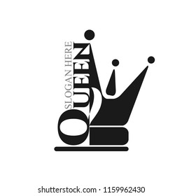 Black flat icon queen with  princess crown silhouette. Vector minimal illustration of dark logo and text for shop, app store, elegant boutique, beauty saloon emblem