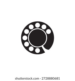 Ein schwarzes flaches Symbol, das einen altmodischen Drehwähler mit kreisförmigen Fingerlöchern darstellt.