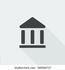 Black flat Institution icon with long shadow on white background