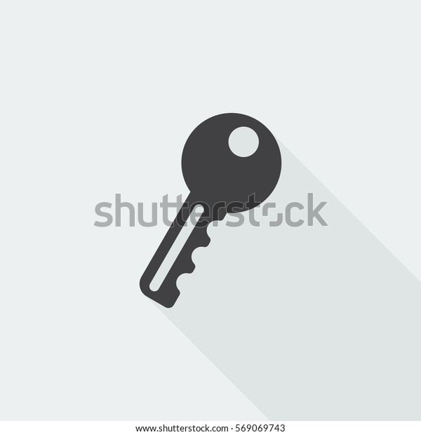 Black\
flat Key icon with long shadow on white\
background