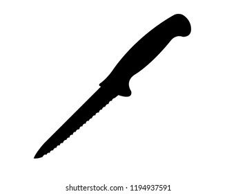 Black, flat knife silhouette, isolated on white background