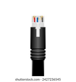 Black flat LAN cable _ front illustration.