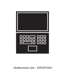 black flat laptop icon, vector, eps 10