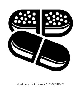 Cápsulas de línea plana negra, pastillas, icono de tabletas logotipo para farmacia, web, app, ui con una ilustración transparente de fondo.